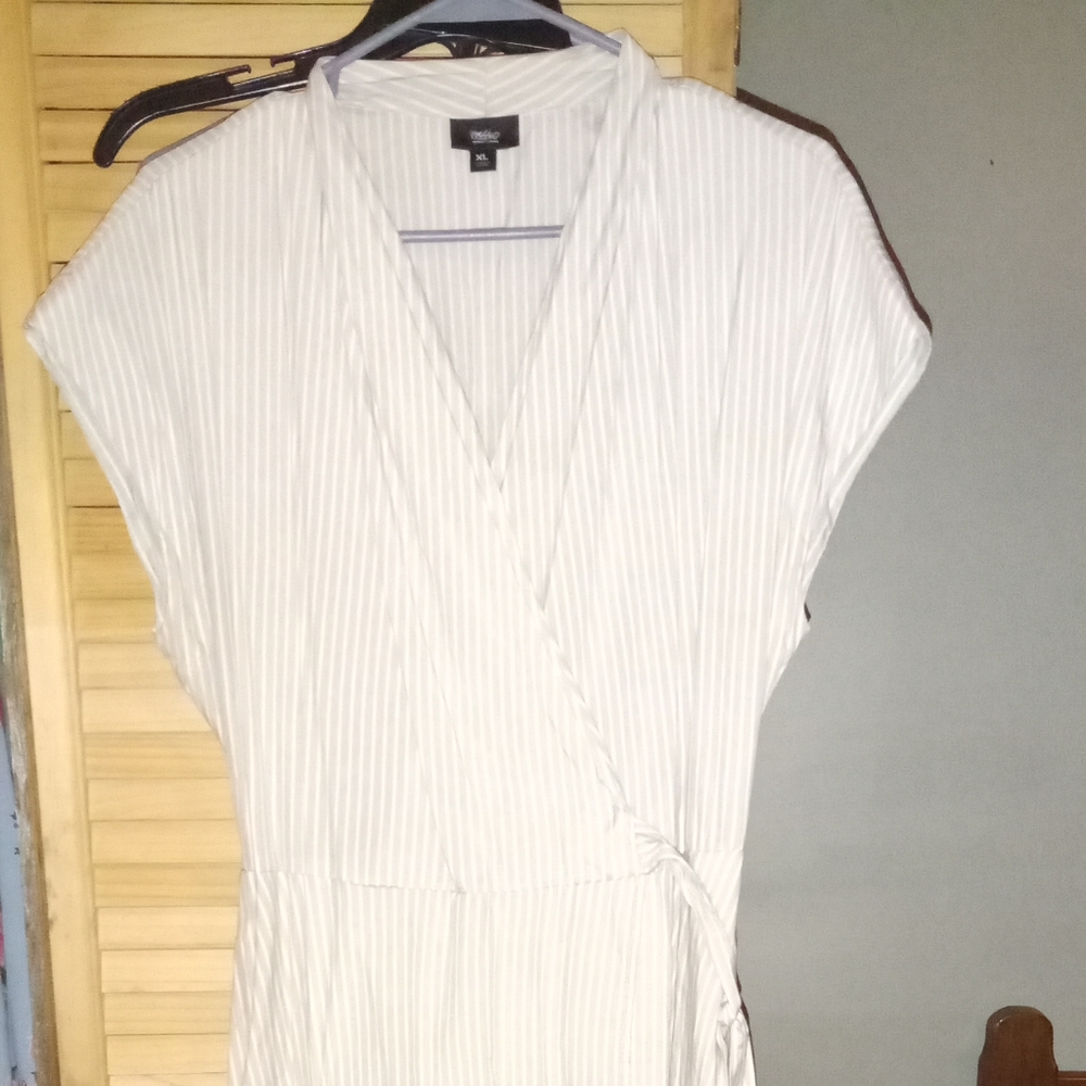 Striped faux wrap dress